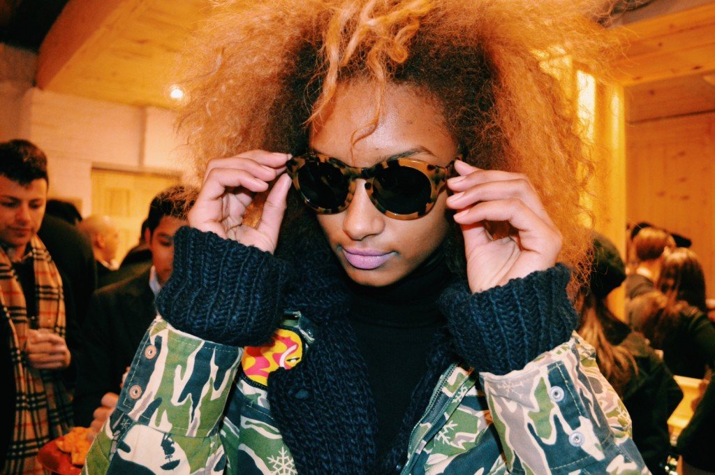 Fashion Editor Nia Anderson trying on Vint and York 2014 Sunglasses Collection 